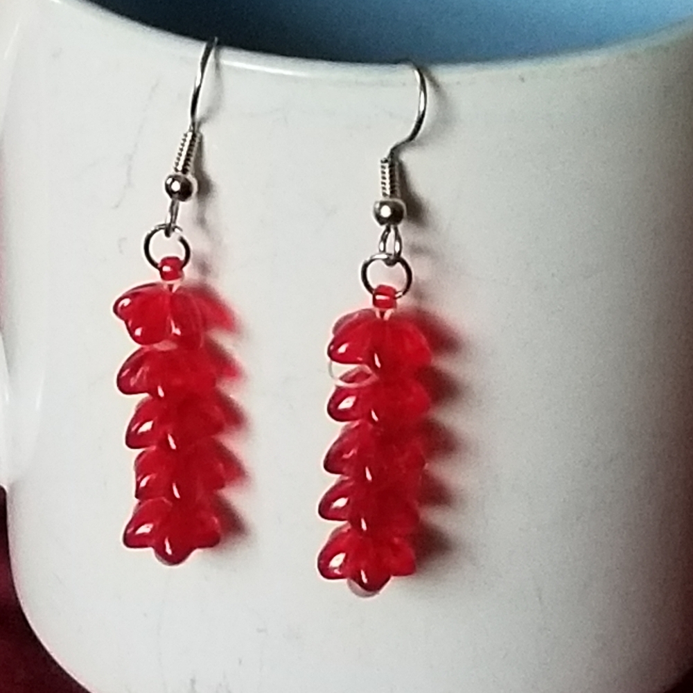Red Boho Cascading Floral Earrings Jewelry Womens kids Hypoallergenic 7/13/041